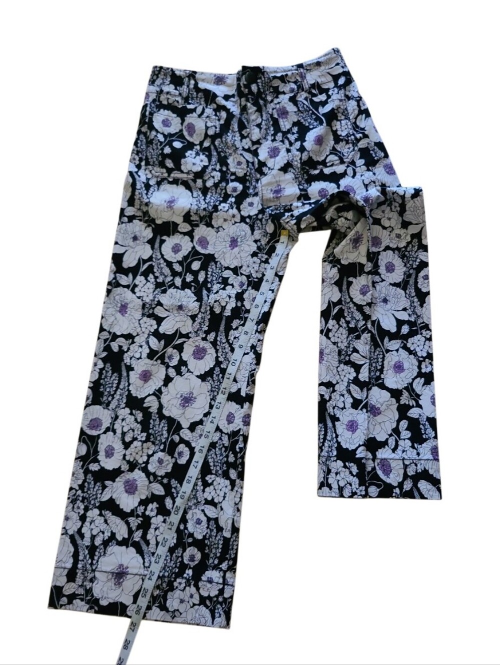 NWOT Maeve Anthroplogie The Colette Wide-Leg Cropped Pant Black Floral - Picture 14 of 15